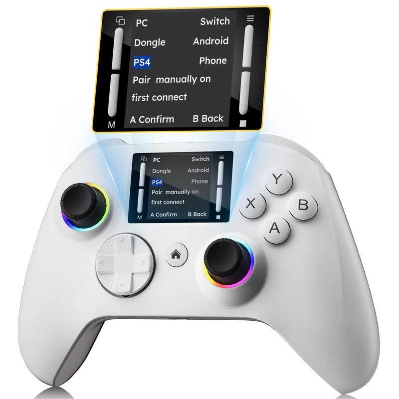 pedroshaw Interactive Screen Wireless Gaming Controller for PC/PS4/ Switch/Android/iOS, 4 Programmable Buttons, Turbo, 6-axis Gyro, Dual Vibration, RGB Lighting, Share, Screenshot, 1000mAh, Wake-up White - Image 1